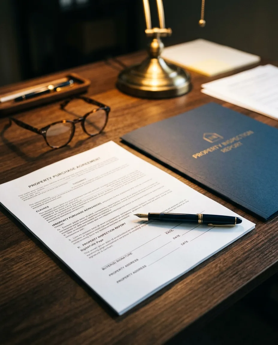 Real estate contract and pen on a desk