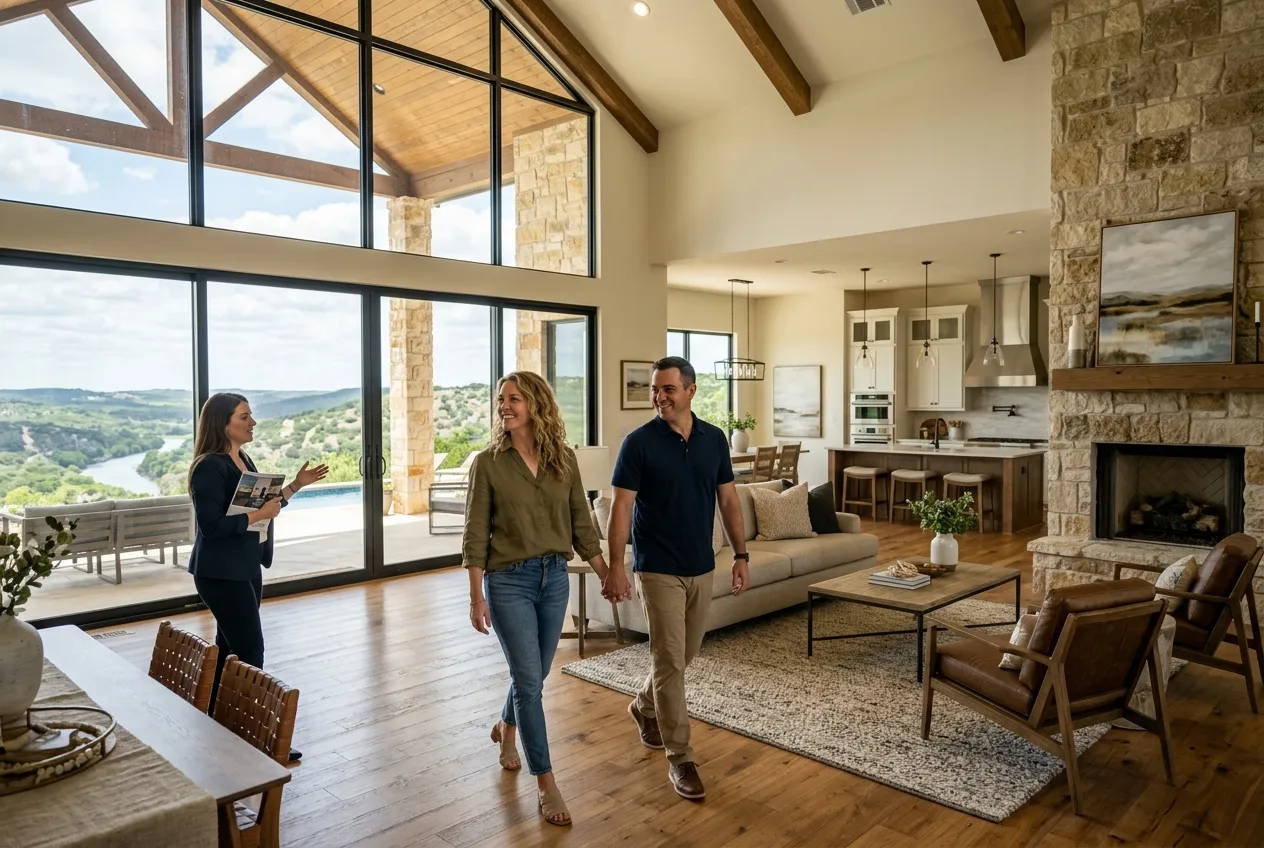 Couple touring a luxury Hill Country home