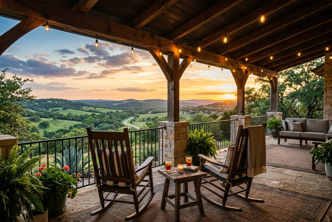 Hill Country backyard at sunset